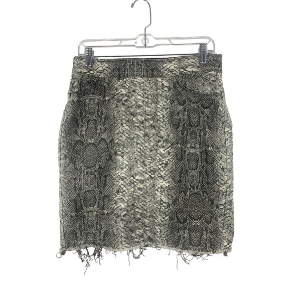 Coco Carmen Gray Snake Print Denim Mini Skirt With Frayed Hem Medium - Picture 1 of 13